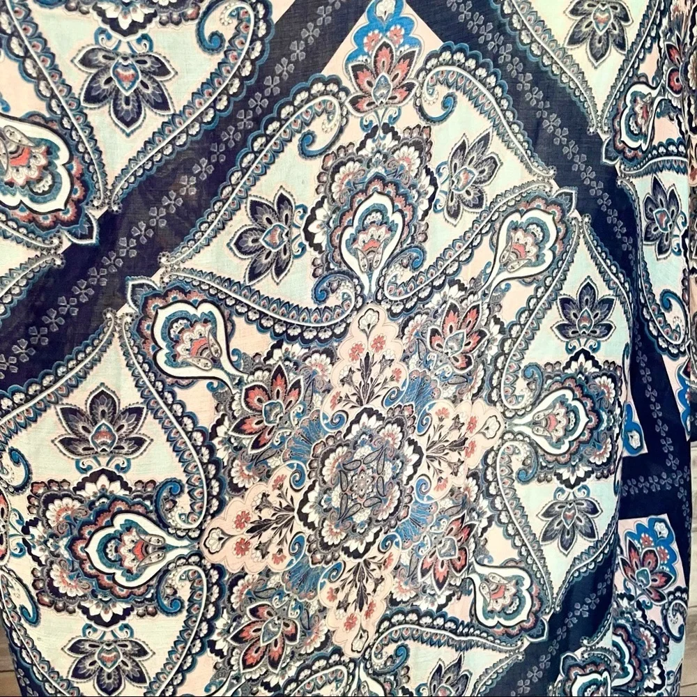 Blue paisley Jacobean floral ruana cover up OS - Picture 3 of 6